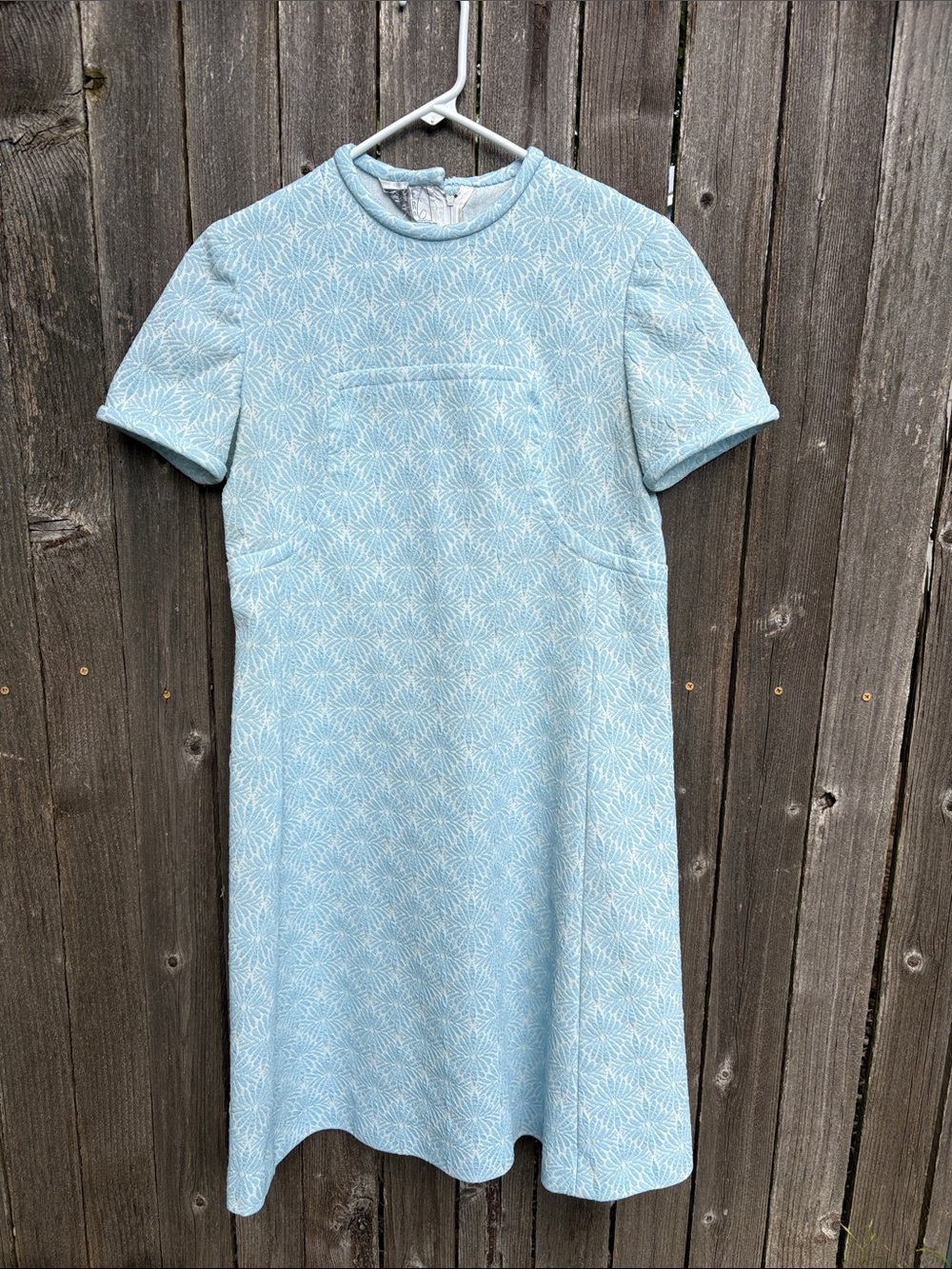 VTG 60s Baby Blue and White Dress